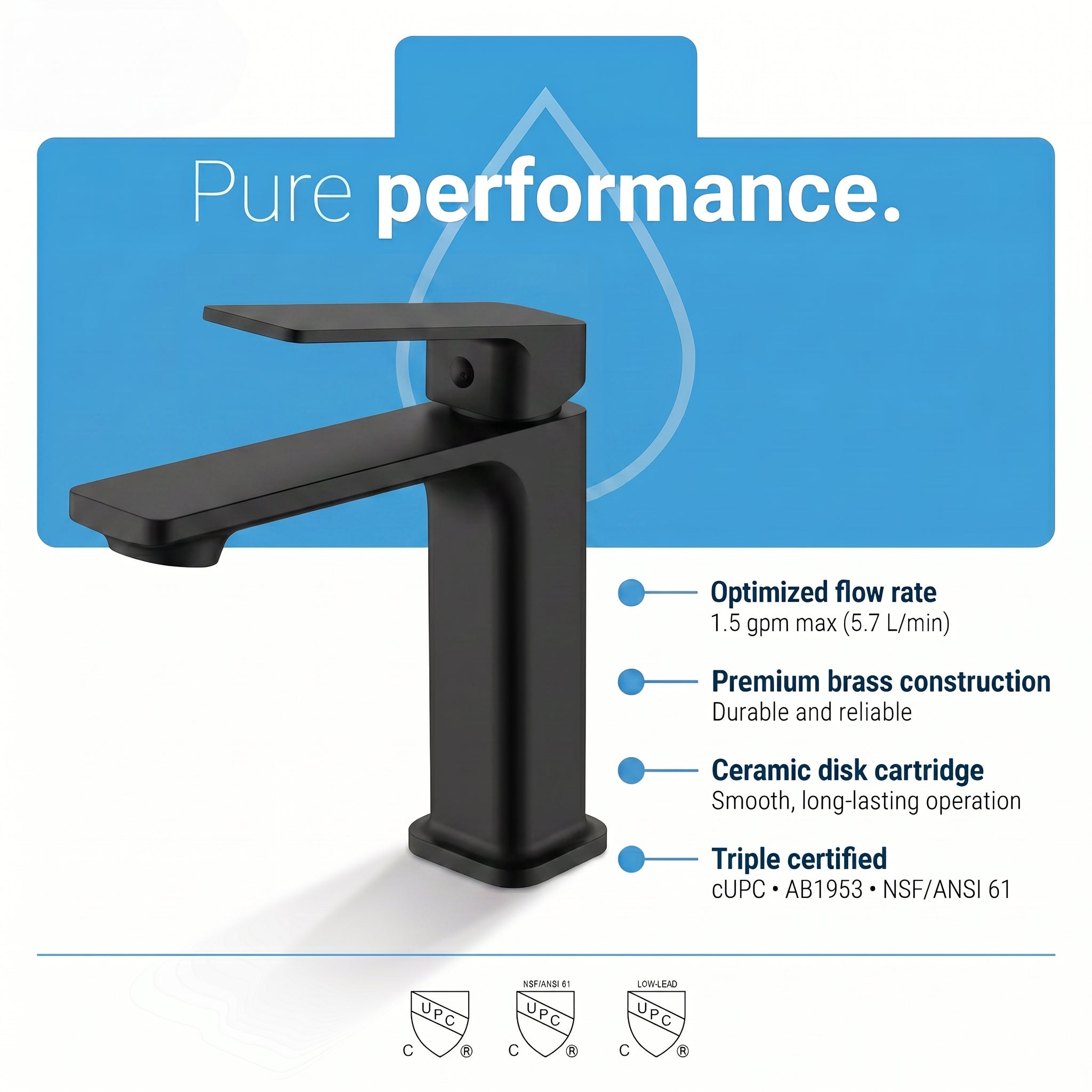 Robinet de Lavabo de Salle de Bains à 1 Poignée Camaro en Noir Mat