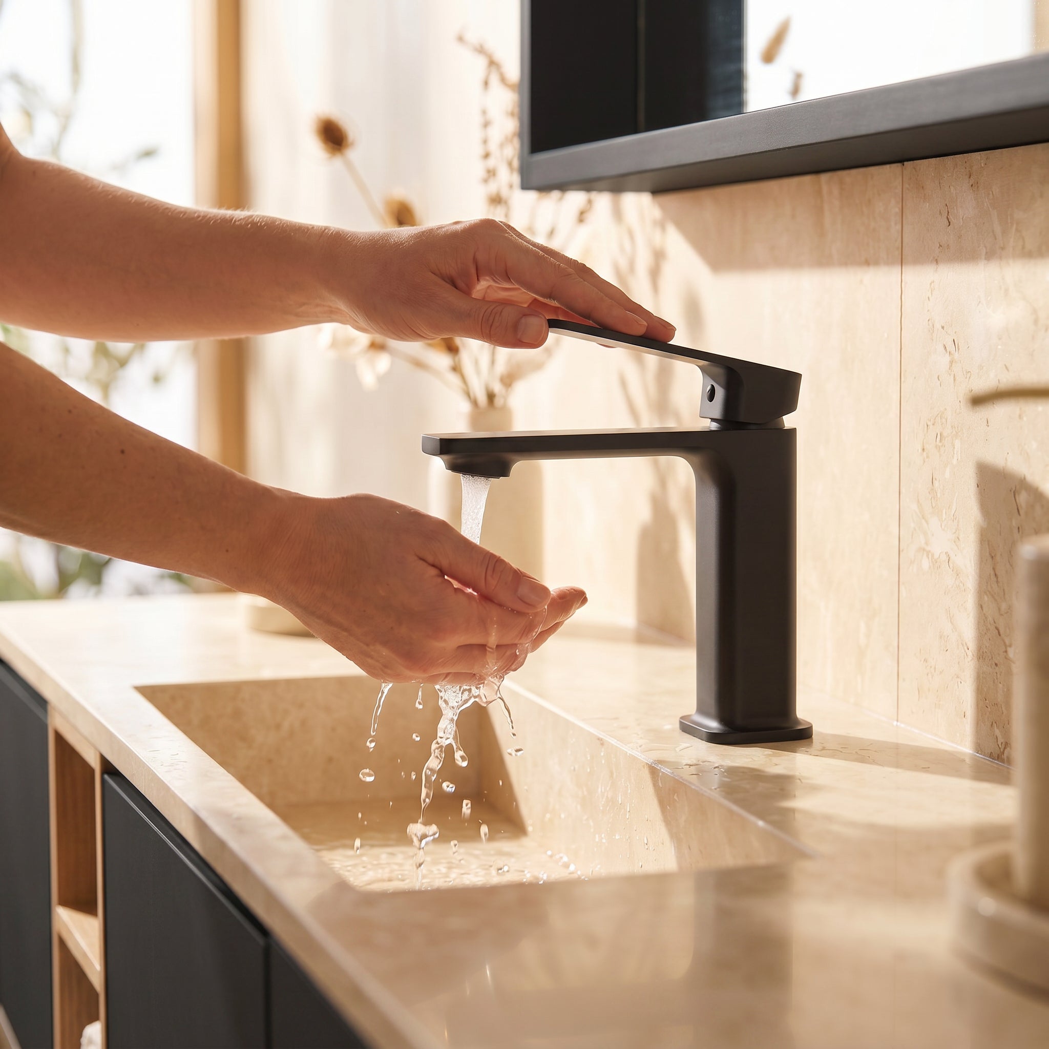 Robinet de Lavabo de Salle de Bains à 1 Poignée Camaro en Noir Mat