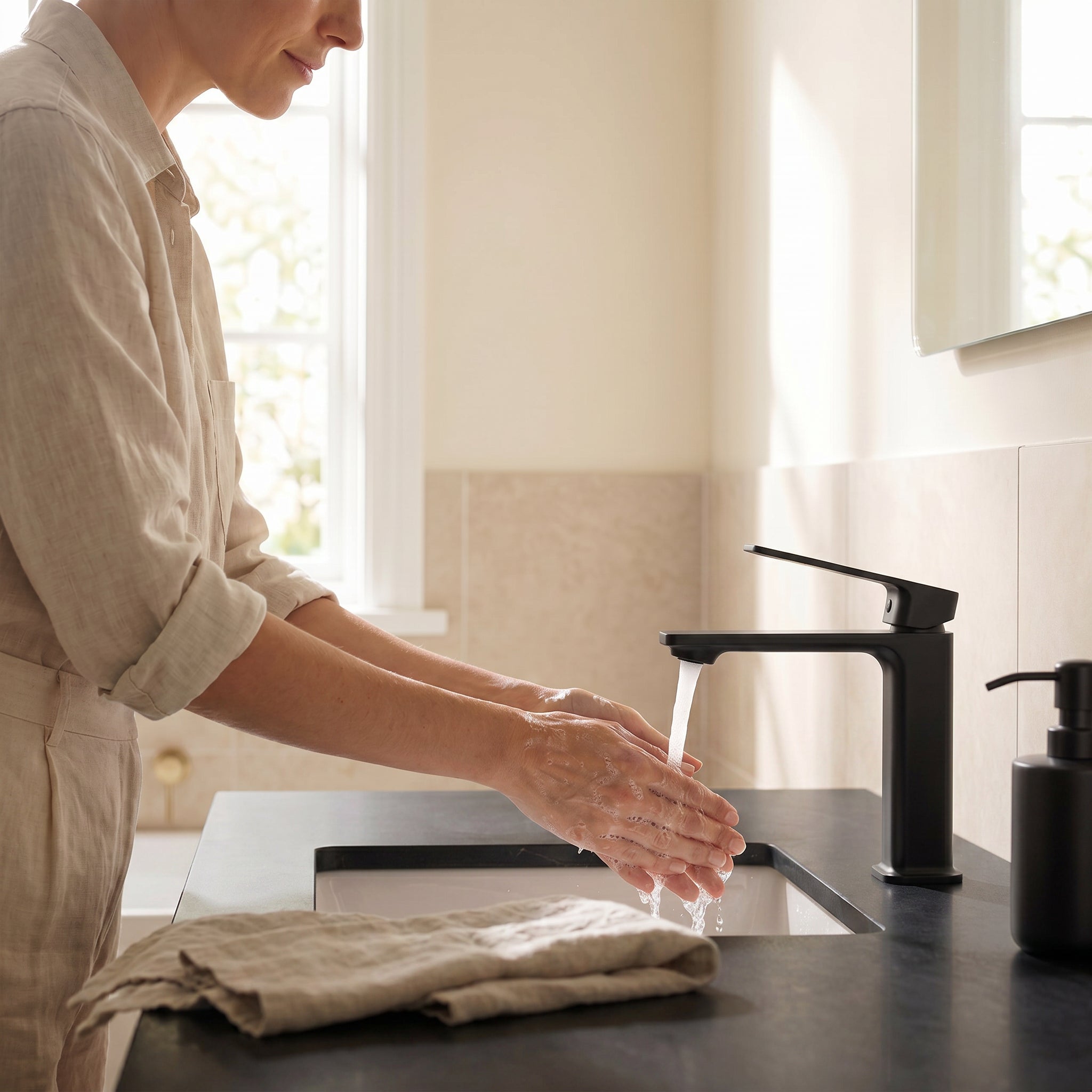 Robinet de Lavabo de Salle de Bains à 1 Poignée Camaro en Noir Mat