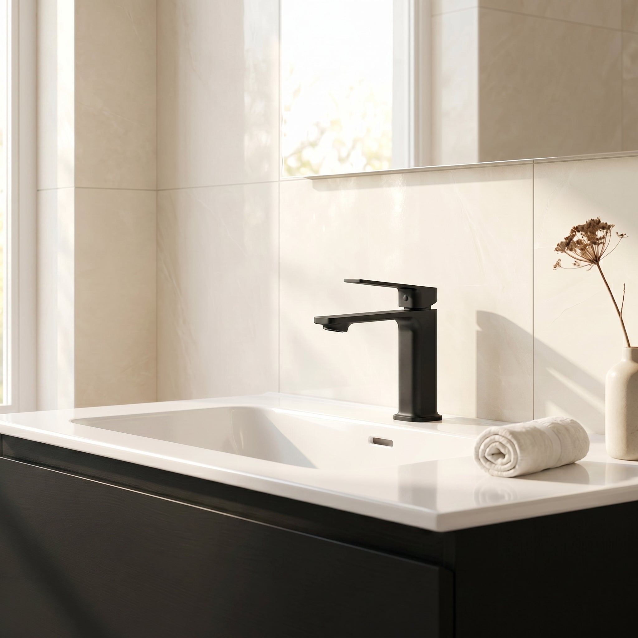 Robinet de Lavabo de Salle de Bains à 1 Poignée Camaro en Noir Mat
