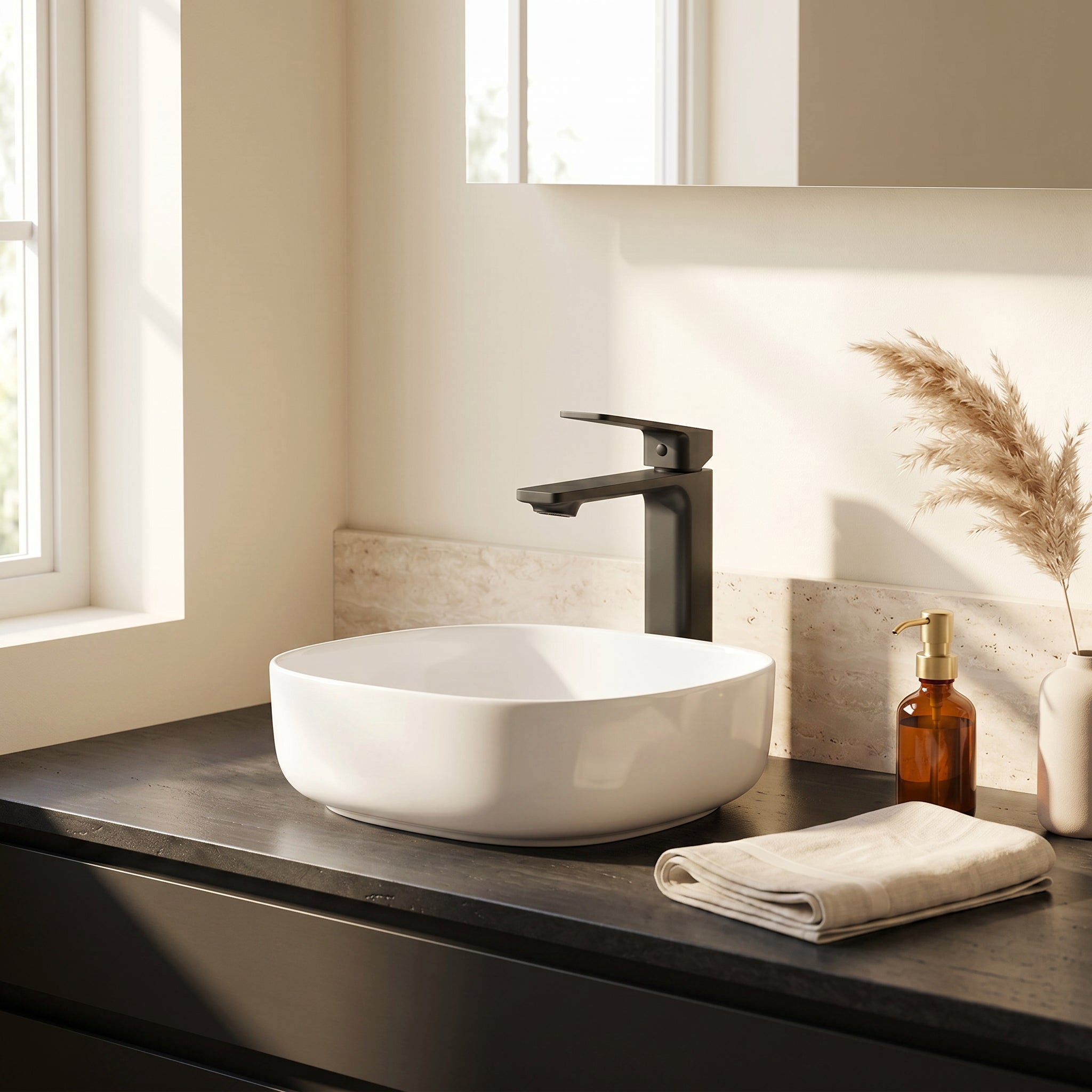 Robinet de Lavabo de Salle de Bains à 1 Poignée Camaro en Noir Mat
