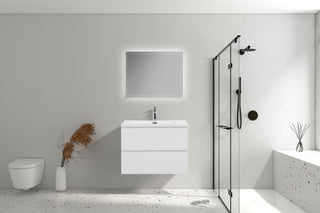 Meuble-Lavabo Mural 28po Blanc Brillant avec Comptoir de Polymarbre Blanc