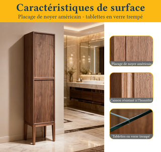 Armoire à linge de salle de bain sur pied - Noyer naturel - Réversible