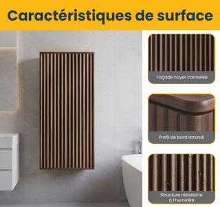 Meuble d'appoint Andorra en noyer, 1 porte avec étagères - Rangement de salle de bain