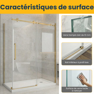 60" x 36" x 75" x 10mm Reversible Sliding Shower Door Square Design Hardware in Brushed Gold with 36" Side Panel