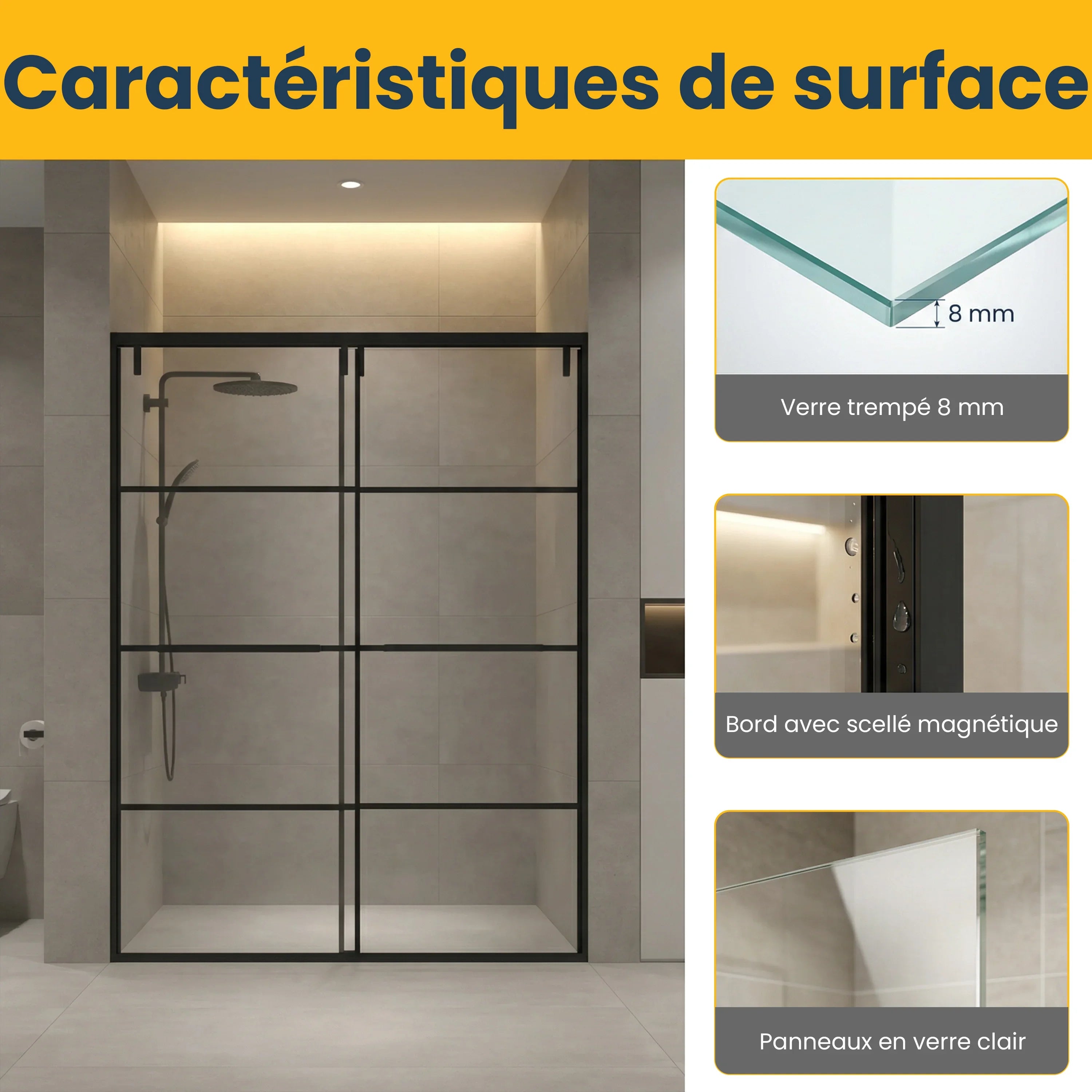 48" x 79" Matte Black Framed Sliding Shower Door with Clear Tempered Glass