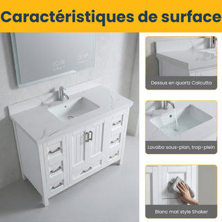 48" White Freestanding Single Sink Bathroom Vanity with Calcutta Quartz 4cm Countertop Nevada Collection