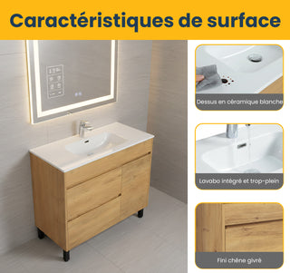 Meuble-Lavabo Autoportant 40 po Chêne Givré avec Comptoir de Céramique Blanc