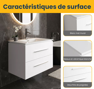 Meuble-Lavabo Mural 24po Blanc Mat avec Comptoir de Céramique Blanc