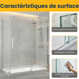Porte de douche coulissante réversible chromée 60 po x 36 po x 75 po - Verre 10 mm, installation sur deux murs avec panneau latéral de 36 po.