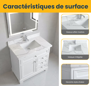 36" White Freestanding Single Sink Bathroom Vanity with Calcutta Quartz Countertop