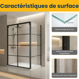 48" x 79" Framed Reversible Sliding Shower Door with 32" Side Panel in Matte Black and Clear Glass Without Base