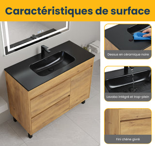 40" Frosted Oak Freestanding Single Sink Bathroom Vanity with Black Ceramic Countetop