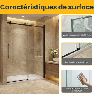 60" x 75" x 10mm Alcove Reversible Sliding Shower Door with Square Design Hardware in Matte Black