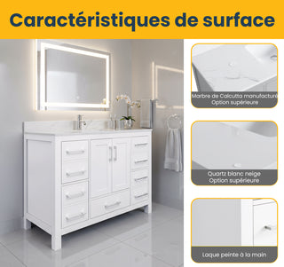 Meuble-lavabo Autoportant 42 po Blanc avec Comptoir de Marbre Ingénierie Calcutta