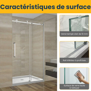 48" x 75" Alcove Reversible Sliding Shower Door in Chrome - 10mm Glass, 3-Wall Setup (Base Not Included)