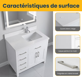 Meuble-Lavabo Autoportant 36po Blanc avec Comptoir de Quartz Blanche Neige