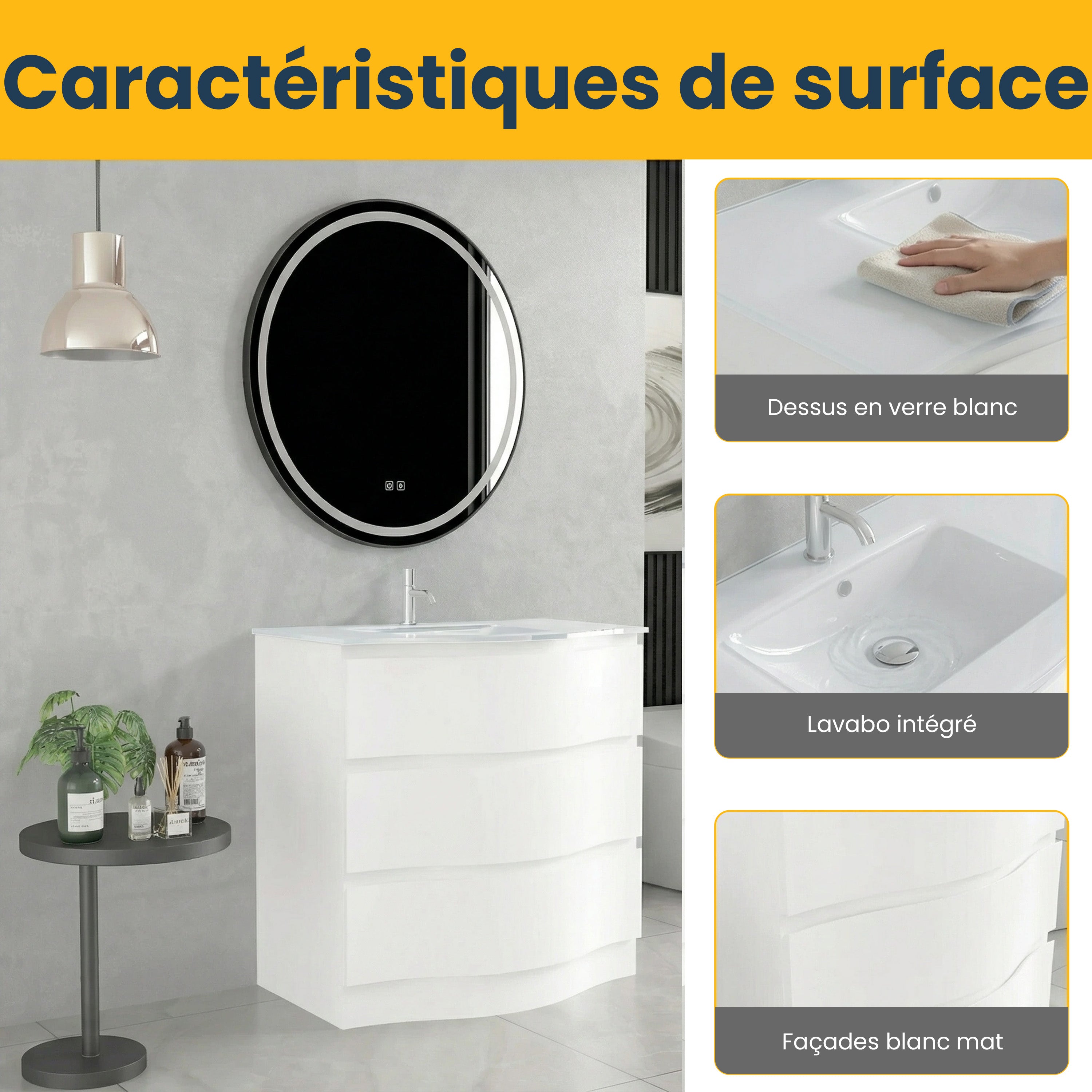 30" Matte White Freestanding Single Sink Bathroom Vanity with White Glass Countertop