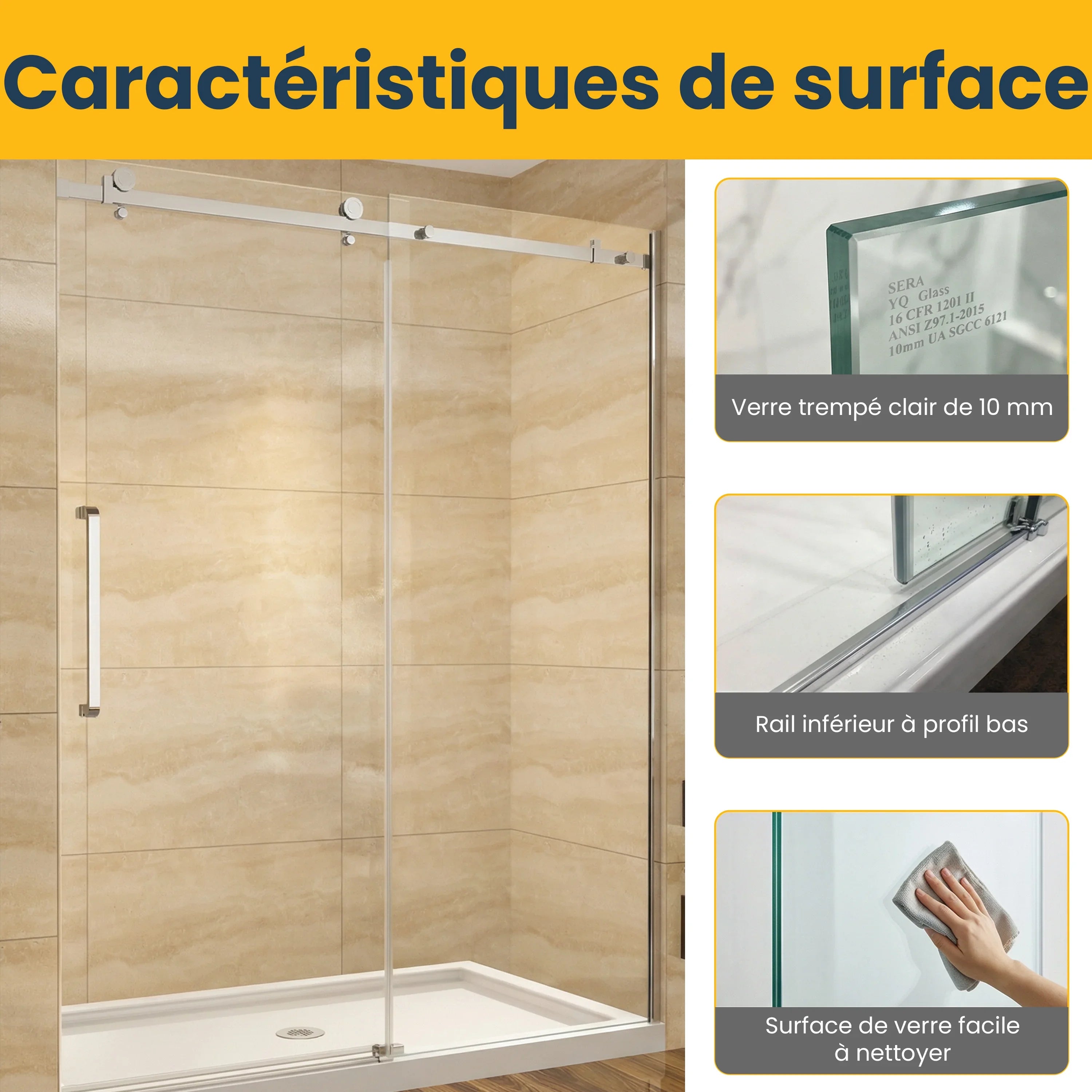 60" x 75" Alcove Reversible Sliding Shower Door with Square Chrome Hardware – 10mm Tempered Glass