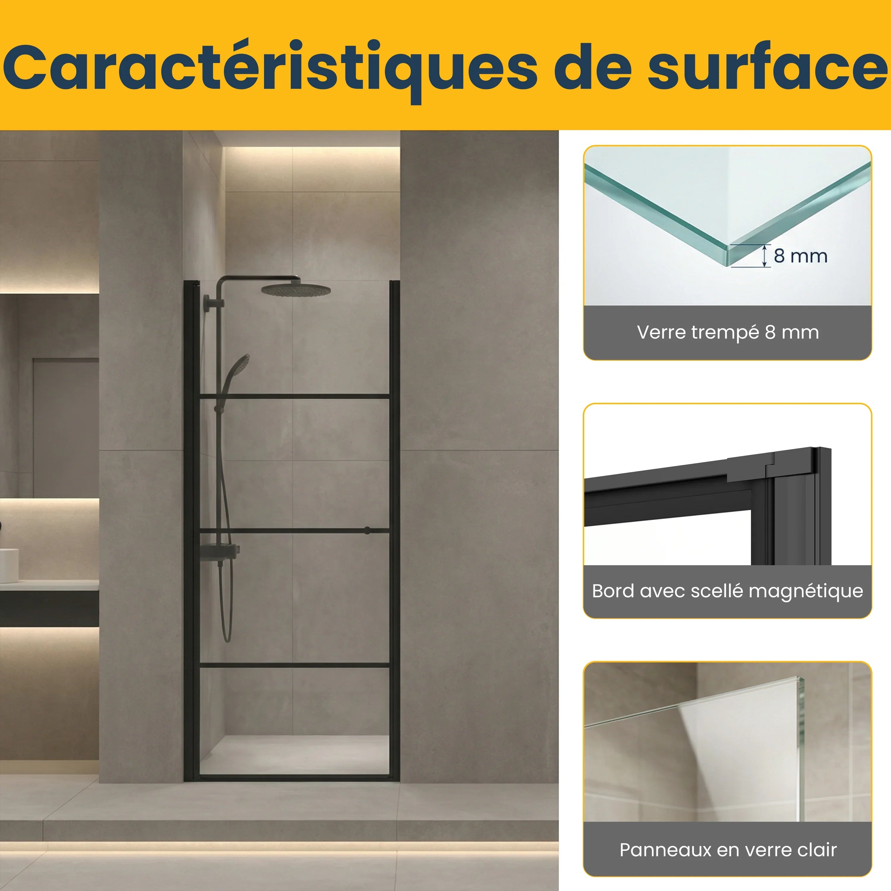 36" x 79" Reversible Pivot Shower Door in Matte Black with Clear Glass