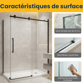 Ensemble de douche 60" x 32" x 75" - Style carré avec quincaillerie noire mate - Installation sur 2 murs sans base