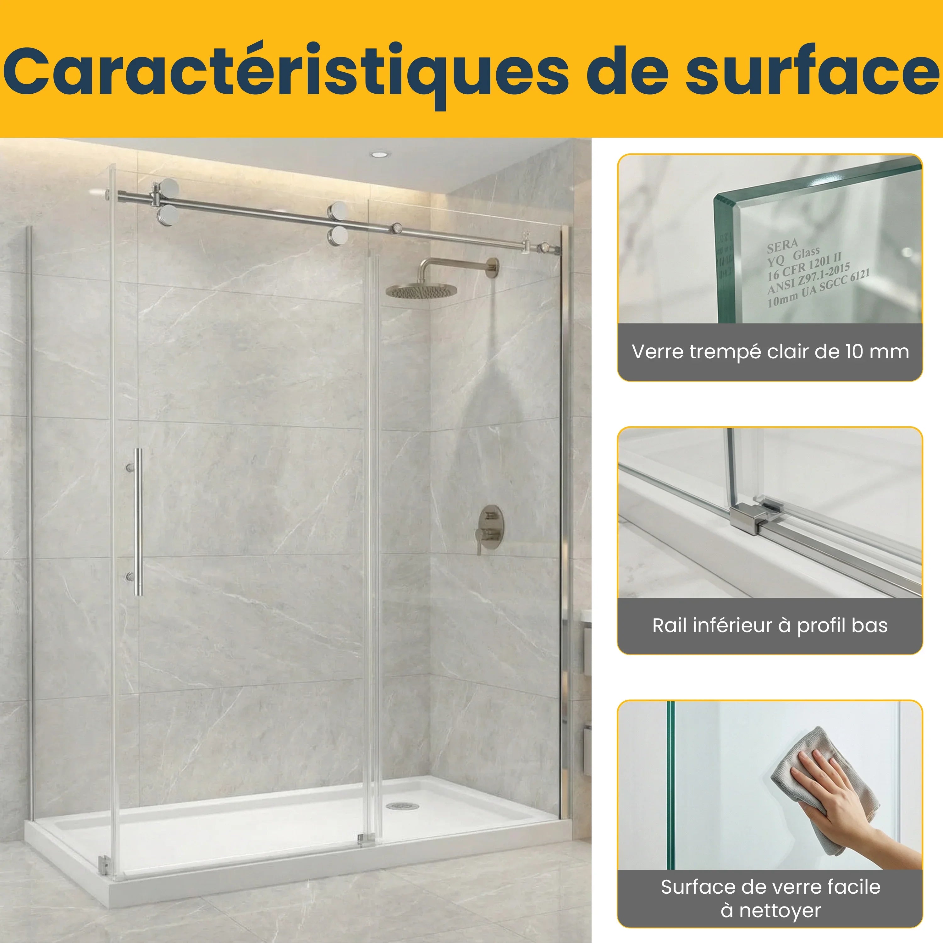 60" x 36" x 75" Reversible Sliding Shower Door with Round Chrome Hardware – 10mm Tempered Glass