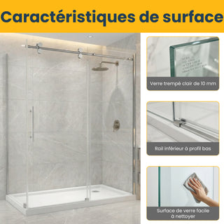 Porte de douche coulissante réversible chromée 60 po x 36 po x 75 po - Verre 10 mm, installation sur deux murs avec panneau latéral de 36 po.