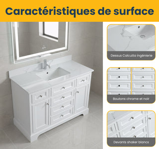 Meuble-Lavabo Autoportant 48po Blanc avec Comptoir de Marbre Ingénierie Calcutta
