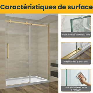 60" x 75" x 10mm Alcove Reversible Sliding Shower Door with Square Design Hardware in Brushed Gold