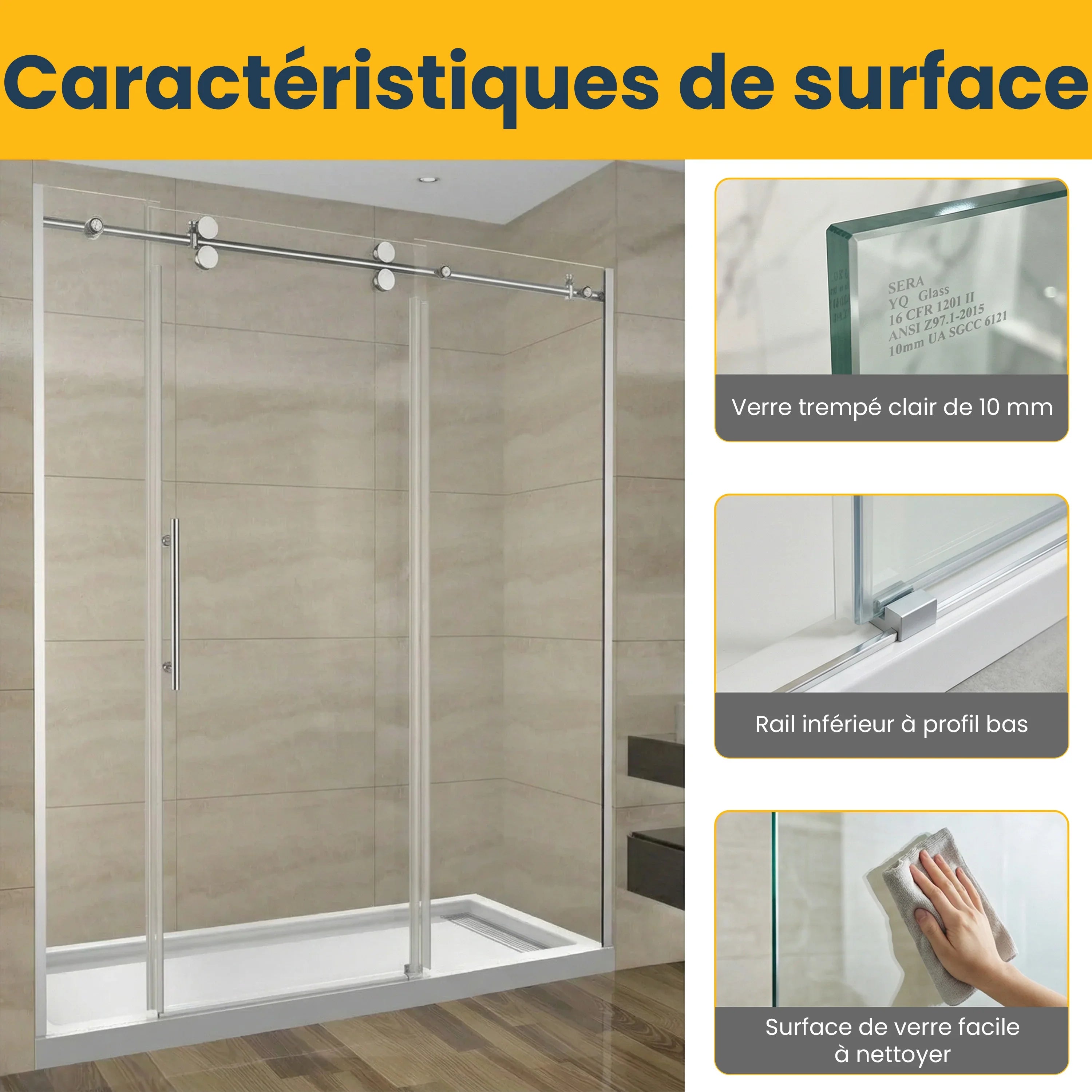 72" x 75" Alcove Reversible Sliding Shower Door with Round Chrome Hardware - 10mm Tempered Glass