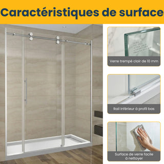 72" x 75" Alcove Reversible Sliding Shower Door in Chrome - 10mm Glass, 3-Wall Setup (Base Not Included)