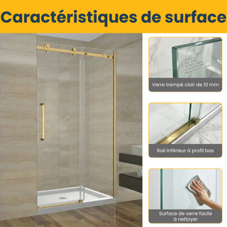 48" x 75" x 10mm Alcove Reversible Sliding Shower Door with Square Design Hardware in Brushed Gold