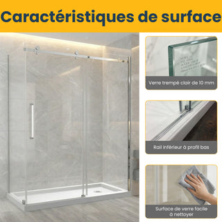 Ensemble de portes de douche carrées chromées 60 po x 32 po x 75 po - Installation sur 2 murs sans base