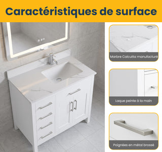 36" White Freestanding Single Sink Bathroom Vanity with Engineered Calcutta Marble Countertop