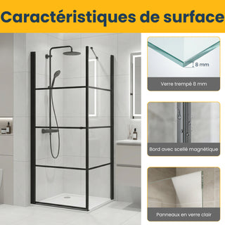 36" x 36" x 79" Framed Square Shower Enclosure with Reversible Pivot Door in Matte Black and Clear Glass Without Base