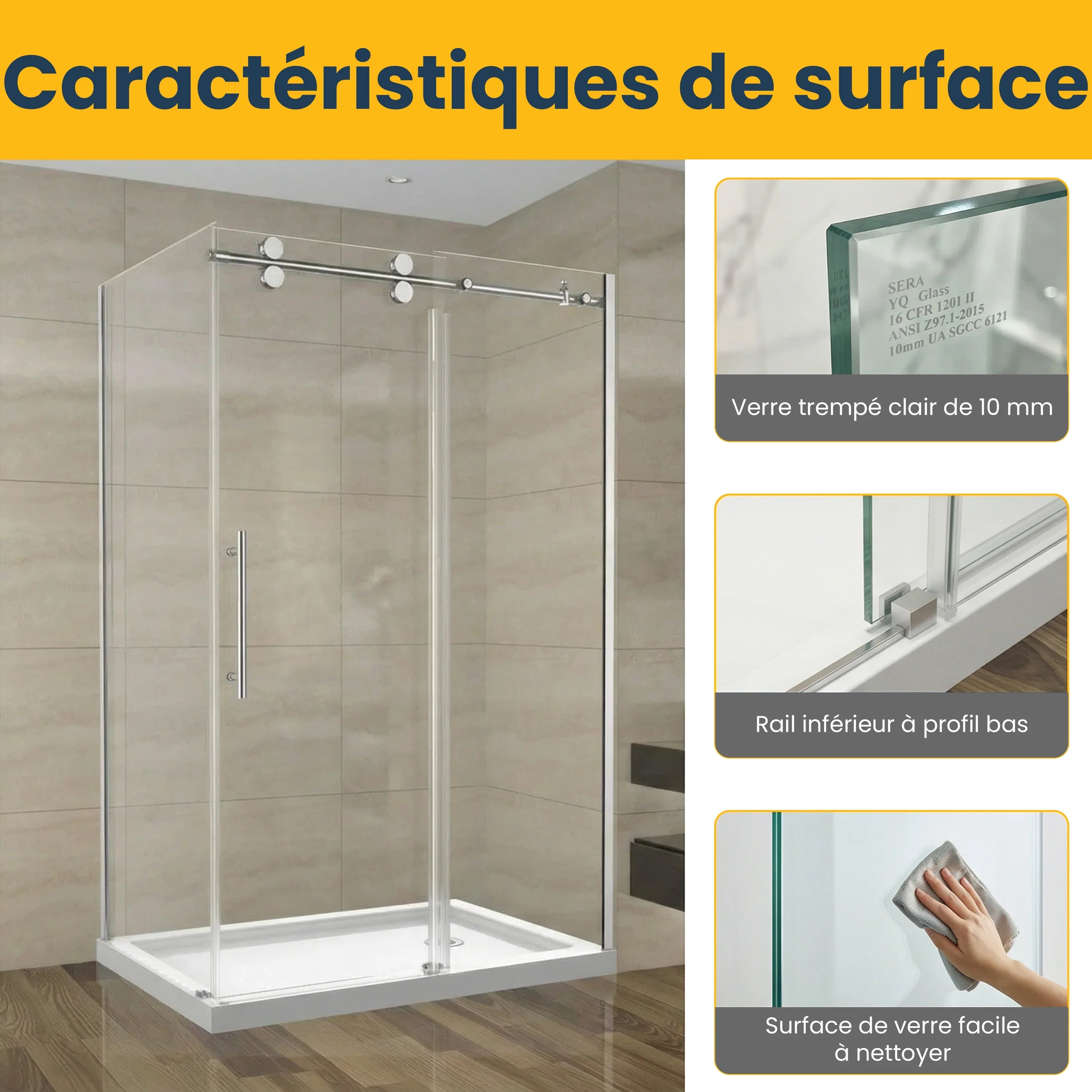 48" x 36" x 75" Reversible Sliding Shower Door in Chrome with 10mm Glass and Side Panel