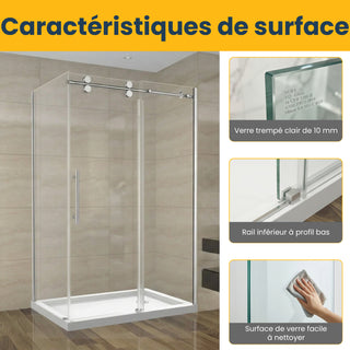 Porte de Douche Coulissante Réversible Chromée de 48 po x 36 po x 75 po - Verre de 10mm, Installation à 2 Murs avec Panneau Latéral de 36 po