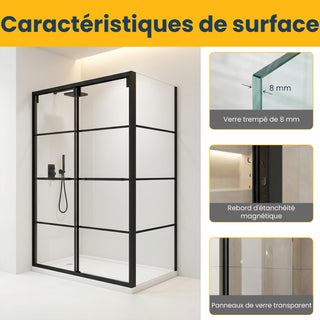 60" x 79" Framed Reversible Sliding Shower Door with 36" Side Panel in Matte Black and Clear Glass Without Base