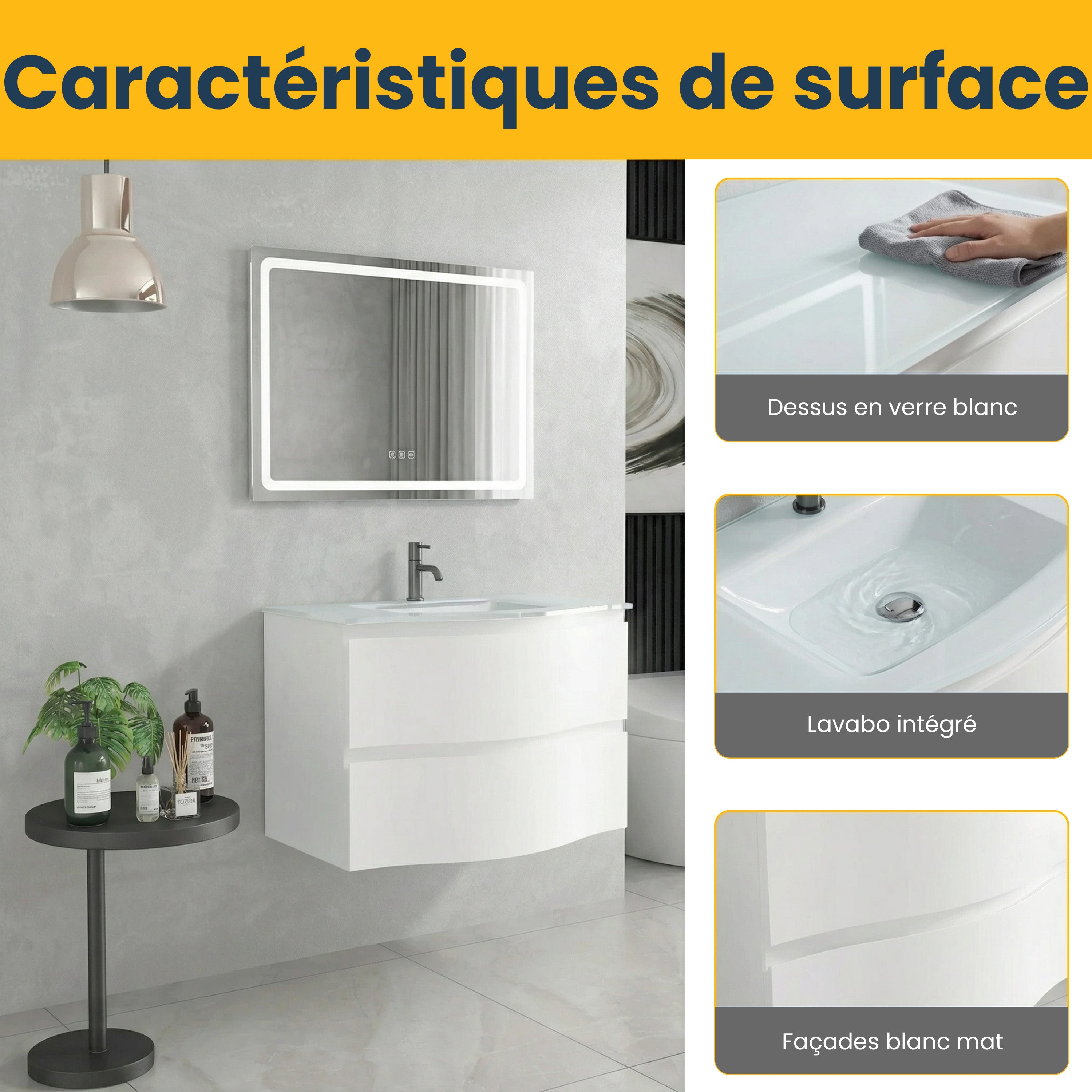 30" Matte White Wall Mount Single Sink Bathroom Vanity with White Glass Countertop