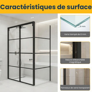 60" x 79" Framed Reversible Sliding Shower Door with 32" Side Panel in Matte Black and Clear Glass Without Base