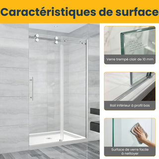 Porte de douche coulissante réversible en alcôve 48 po x 75 po en chrome - Verre 10 mm, configuration à 3 murs (Base non incluse)