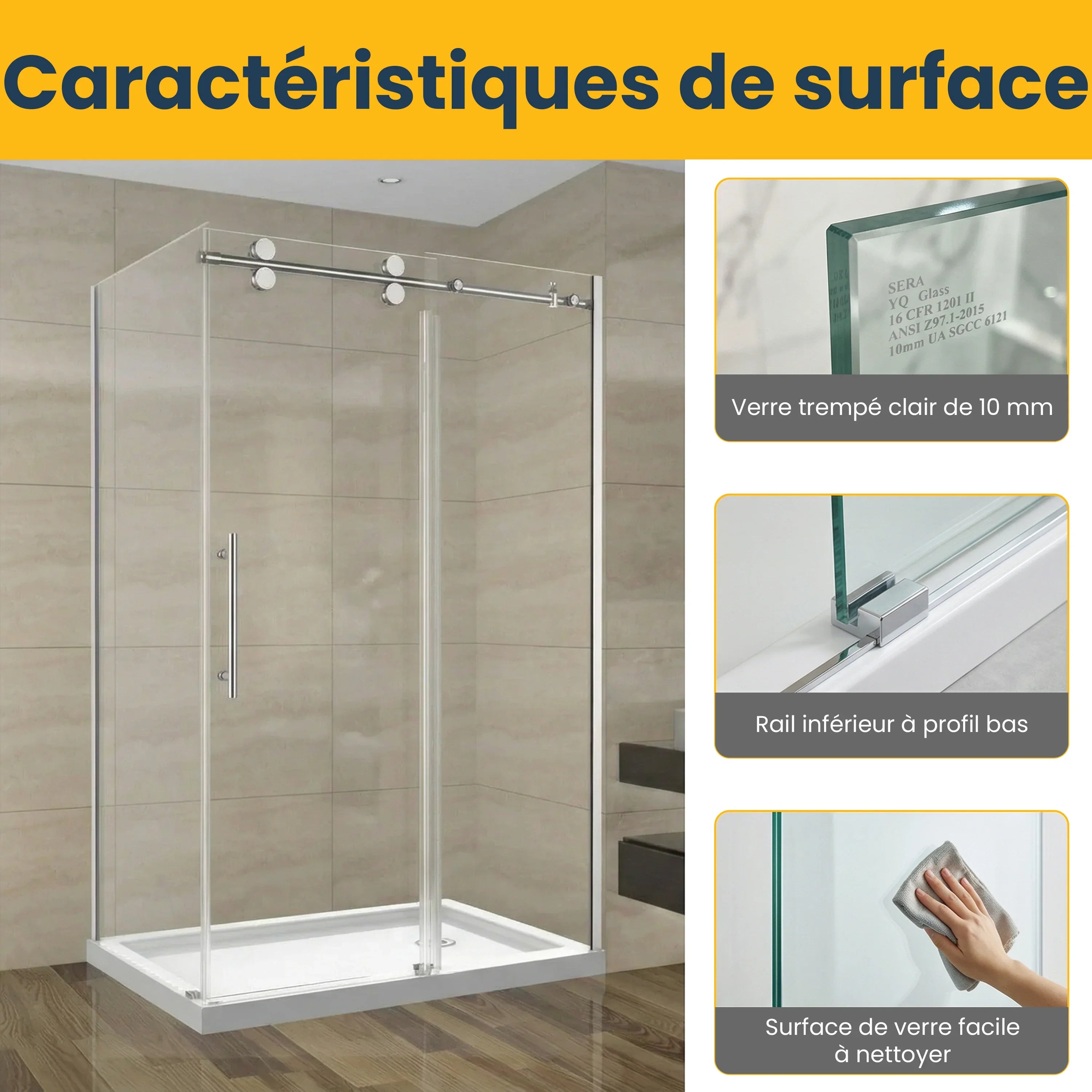 48" x 32" x 75" Reversible Sliding Shower Door with Chrome Hardware – 10mm Tempered Glass Corner Setup