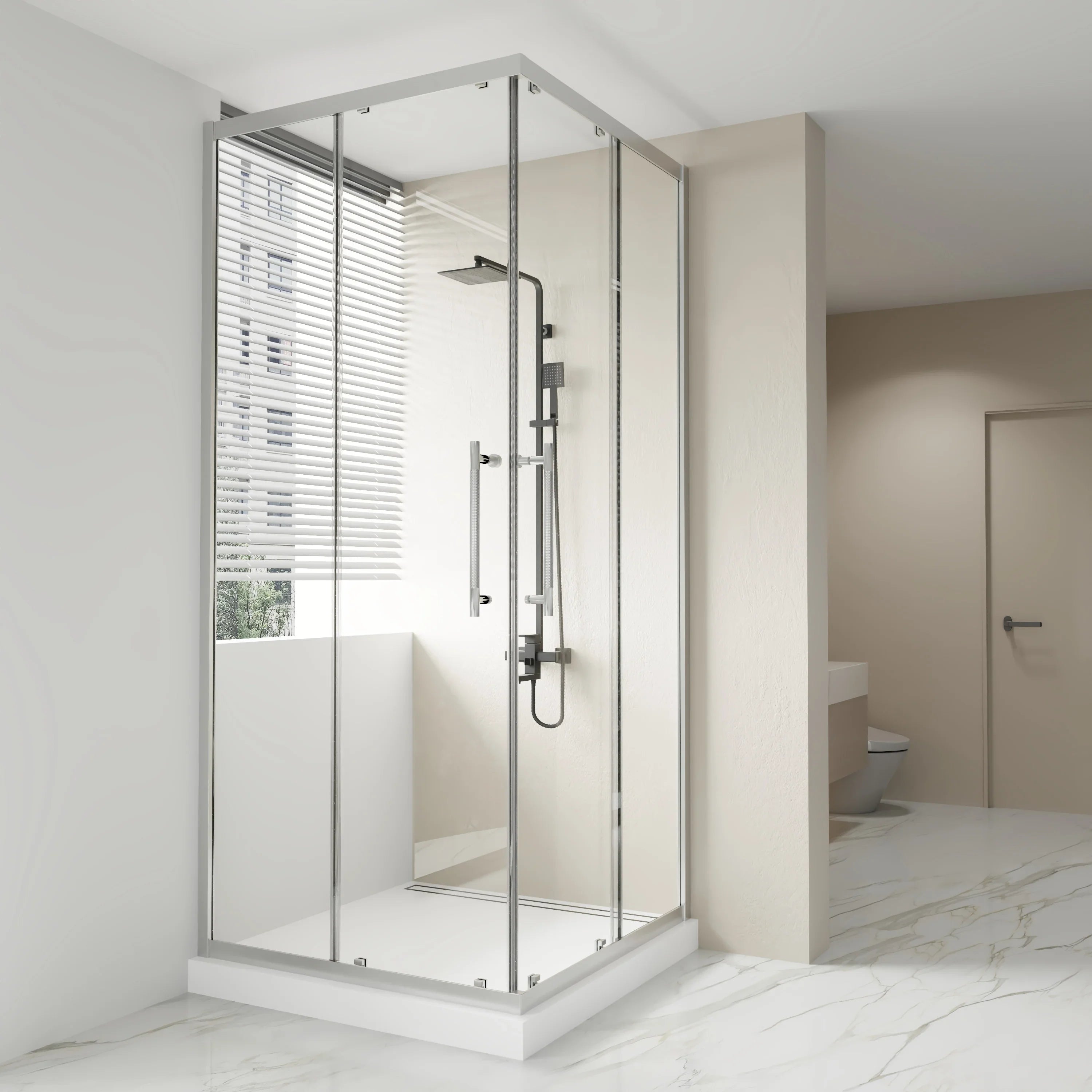36" x 36" x 79" Chrome Reversible Corner Sliding Shower Door with Clear Tempered Glass