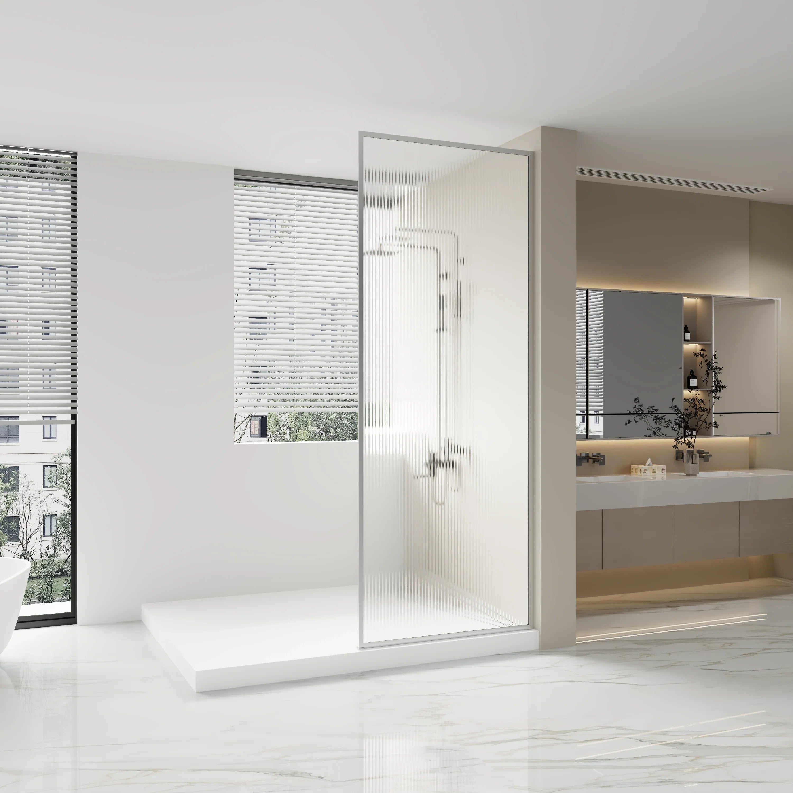 34" x 79" Chrome Reversible Walk-In Shower Panel with Fluted Ultra Clear Glass