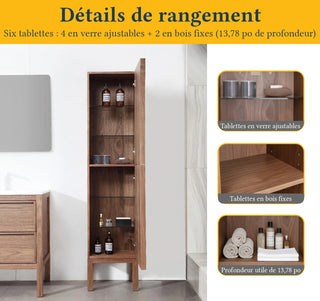 Armoire à linge de salle de bain sur pied - Noyer naturel - Réversible