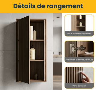 Meuble d'appoint Andorra en noyer, 1 porte avec étagères - Rangement de salle de bain