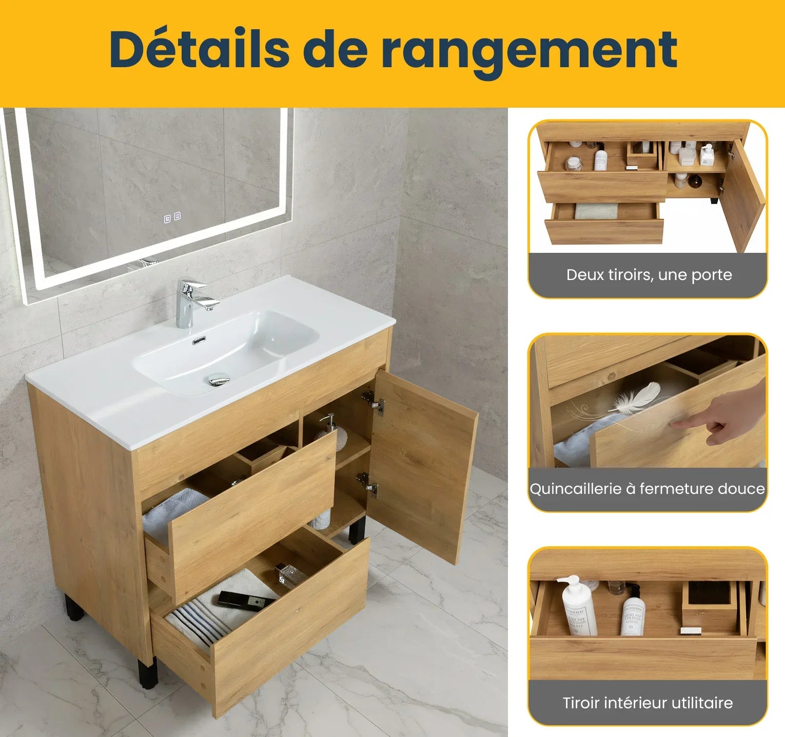 40" Frosted Oak Freestanding Bathroom Vanity with White Ceramic Countertop