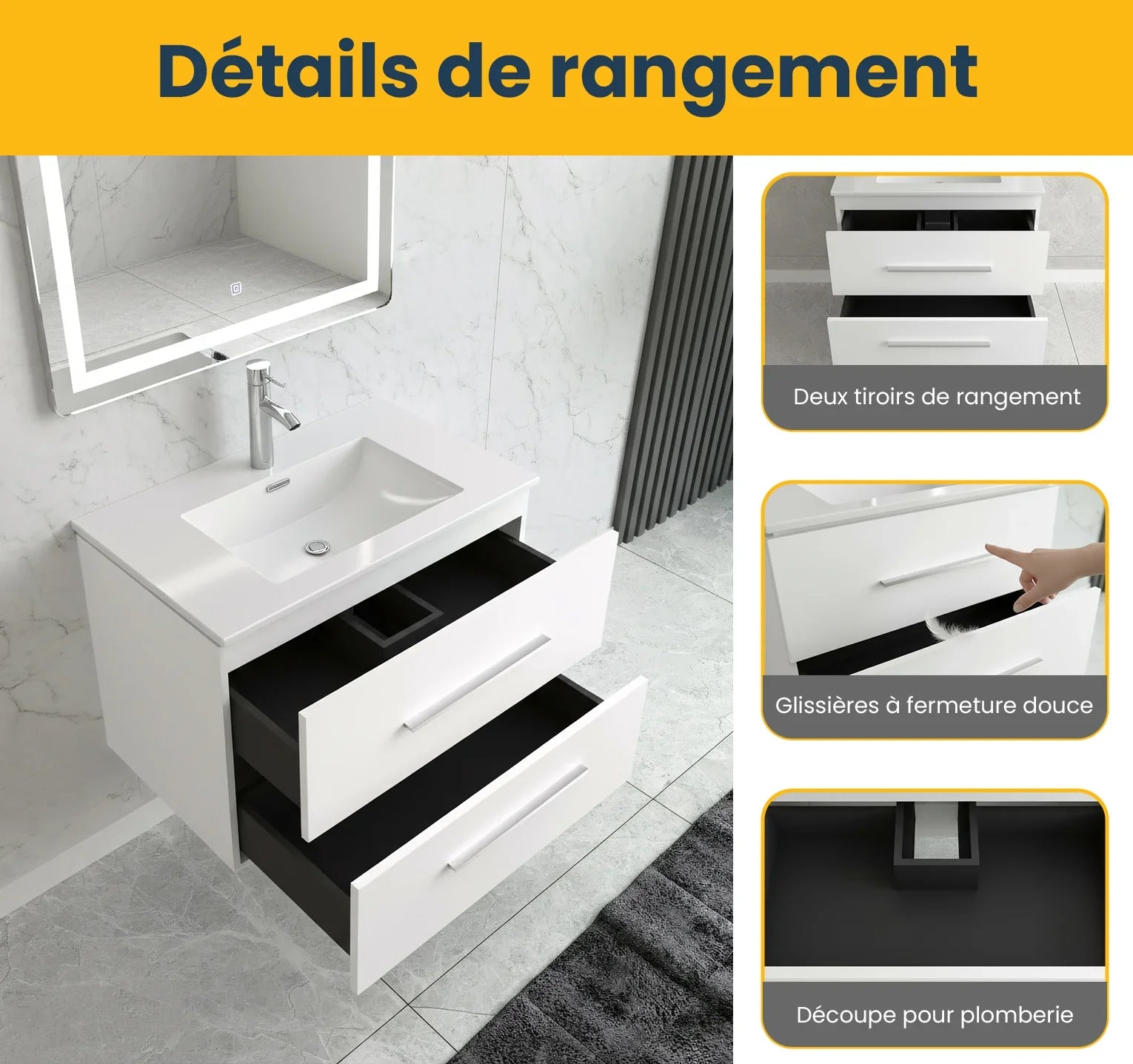 24" Matte White Wall Mount Bathroom Vanity with White Ceramic Countertop