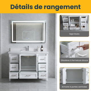 48" White Freestanding Single Sink Bathroom Vanity with Calcutta Quartz 4cm Countertop Nevada Collection