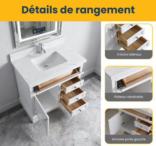 36" White Freestanding Bathroom Vanity with Engineered Calcutta Marble Countertop